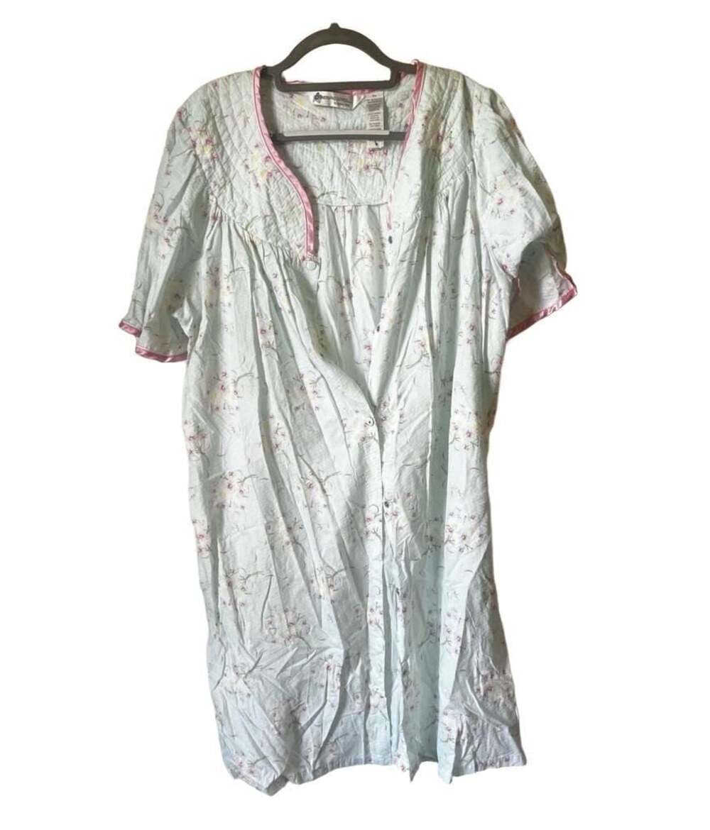 Morning Glory by Jasmine Rose Women's Light Blue Floral Snap Front Housecoat Nig